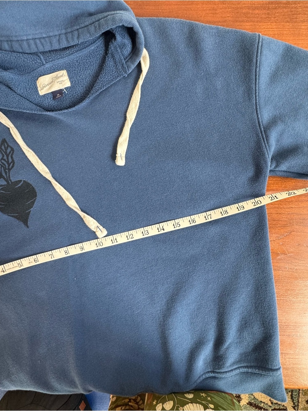 Upcycled Universal Thread Navy Pullover Hoodie with Veggie Print | Oversized XS - Picture 4 of 6